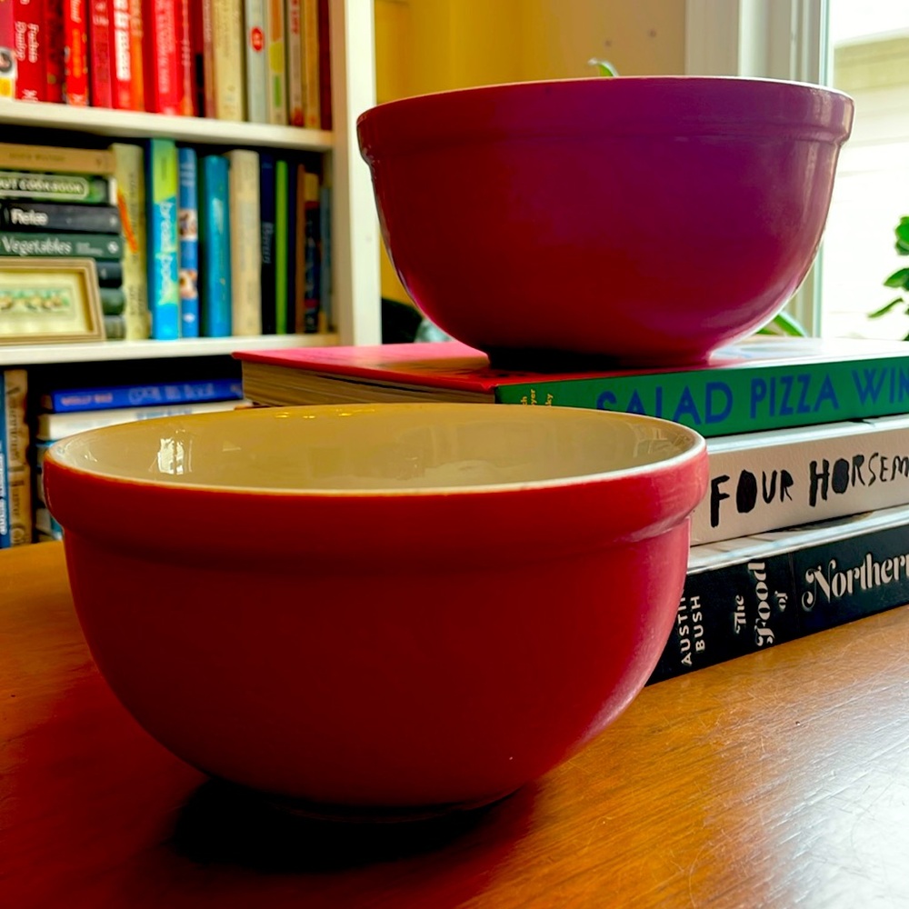 TWO HALL Vtg Red Mixing Bowls!